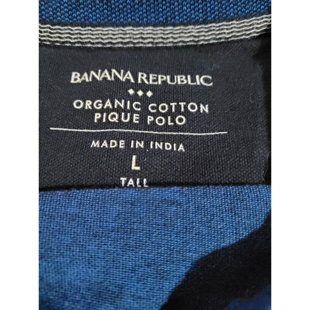Banana Republic Pique Polo Mens L Tall Blue Organic Cotton‎